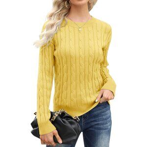 Women Classic Fit Lightweight Cable Long Sleeve Mockneck 1 Yellow Casual Sweater